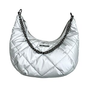 MZ Wallace Madison Quilted Shoulder Bag Metallic Grey Silver